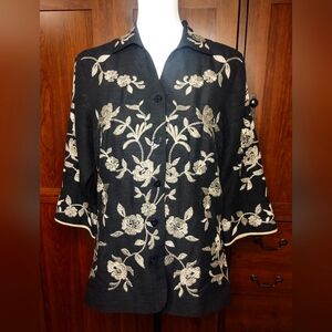 Coldwater Creek Black and Cream Floral Blazer